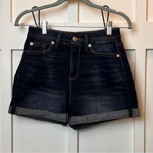No Boundaries Denim Cuffed Shorts Women’s Juniors Pockets Dark Wash Blue Size 5